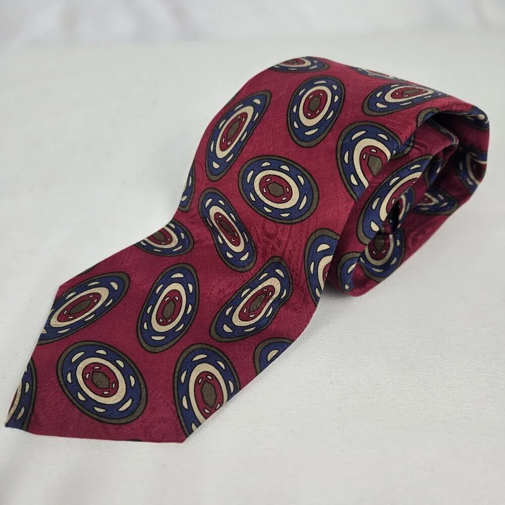 Handmade 100% Silk Men's Tie Dark Red w/ Pattern Office Professional Formal